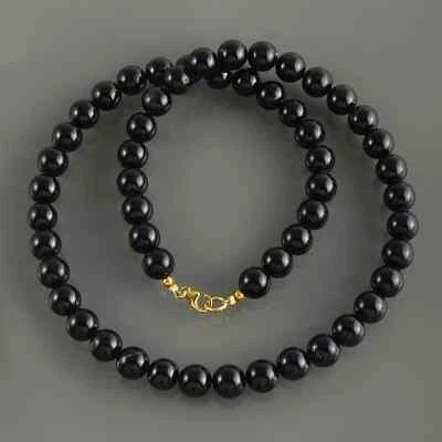 Natural Black Tourmaline 8mm Round Beads 18" Strand Handmade Chain Necklace Gift - Image 1 of 4