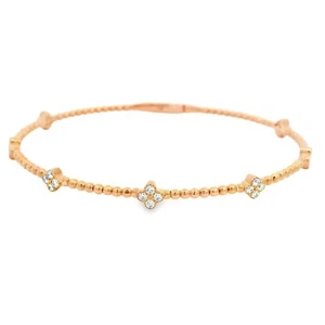 Natural Diamond Clover Flexible Bangle 14K Rose Gold 7 Inch Loose Fit - Picture 1 of 2