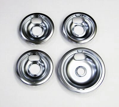 Range Burner Drip Bowl Set for Whirlpool 3 of W10196406 1 of W10196405 Chrome - Image 1 of 2
