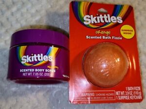 Skittles Beauty Lot Orange Bath Bomb w/ Surprise Berry Scented Body Scrub NEW