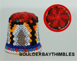 HUICHOL GLASS BEADED THIMBLE -  VERTICAL TREE DESIGN - NEW - Picture 1 of 2