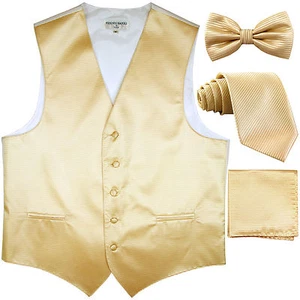 New men's vest waistcoat + bow tie + neck tie + hankie horizontal stripes ivory - Bild 1 von 5
