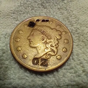 1835 ? GROSSER CENT * GEGENGESTEMPELT "OZ" * IM BÜRSTEN GEFUNDEN * GELOCHT - Bild 1 von 2