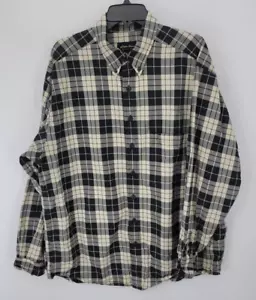 Eddie Bauer Shirt Mens XL Tall Black Ivory Plaid Long Sleeve Button Up Outdoor - Picture 1 of 7