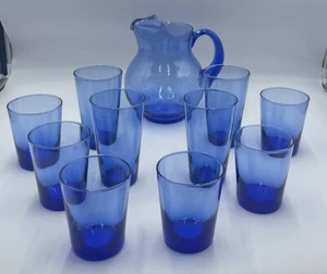 11 Pc VTG Libbey FLARE COBALT BLUE Old Fashioned Glassware Set - Picture 1 of 8