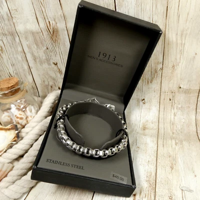 Pulseras de cuero negro de acero inoxidable Rolo y 7,5" 1913 Kohl's para hombre nuevas con etiquetas Foto 1 de 4