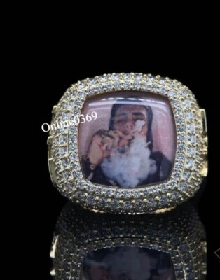 Мужское модное сделанное на заказ эмалированное кольцо с изображением в тестере пропуск муассанит серебро 925 - Изображение 1 из 4