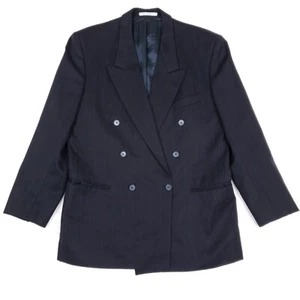 Yves Saint Laurent Blazer 42L Navy Pinstripe Wool Double Breasted Made France - Picture 1 of 16