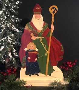 ST. NICHOLAS BISHOP OF MYRA HAND-PAINTED/SIGNED WOOD CUT-OUT CHRISTMAS FIGURINE - Picture 1 of 21