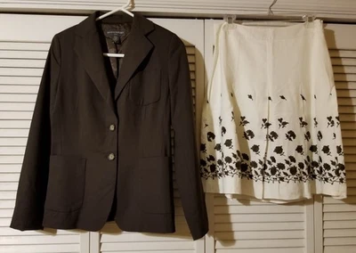 Banana Republic/Ann Taylor 2 Piezas Talla 4/6P Chaqueta Falda Traje Conjunto Marrón Marfil Foto 1 de 4