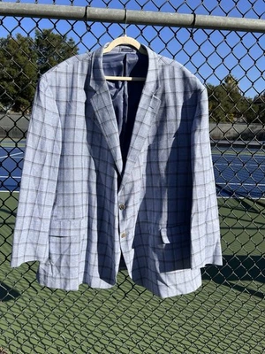 Stafford Windowpane Sport Coat Mens Dusty Blue 58L Big Tall Blazer Jacket - Image 1 of 4