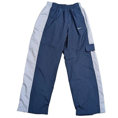 Nike Kids Cargo Pants Lined Blue Gray Logo Pocket Zip Legs Size L 14-16 - Image 1 of 4