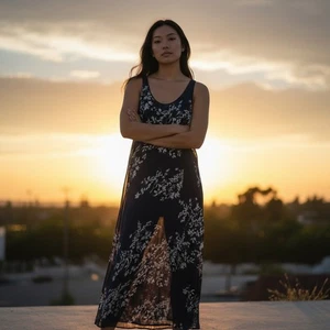 Neu mit Etikett Chaser Damen durchsichtig Blumen ärmellos gefüttert Maxikleid marineblau Small Y2K Boho - Bild 1 von 12