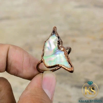 鲍鱼壳宝石铜生日可堆叠妻子电成型戒指珠宝首饰 — 第 1/4 张图片