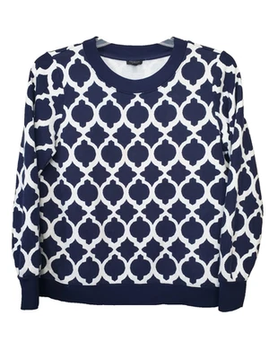 Talbots Petite Blue Cotton Blend Geometric Print Crew Neck Sweatshirt Size LP - Image 1 of 4