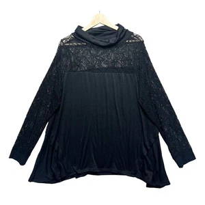 Top túnica Want and Need negro ganchillo encaje cuello alto capucha cuello 2X caprichoso - Imagen 1 de 13