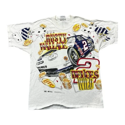 Camisa Nascar Vintage Años 90 Rusty Wallace Deuces Wild AOP Talla L Miller Lite Juego Foto 1 de 4