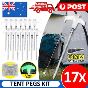 17Pcs Tent Pegs Noctilucent Heavy Duty Screw Steel 13mm Camping Outdoor Stakes - Picture 1 of 9