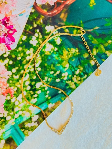 Collana Christian Dior Vintage Anni 70 Cristalli Triangolo Ciondolo Squisita Catena