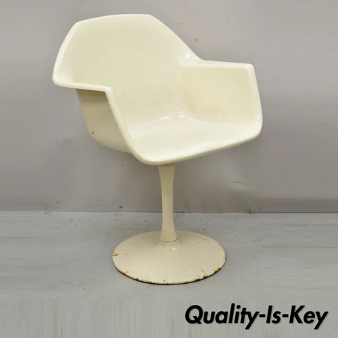 Vintage Mid Century Fiberglass Swivel Seat Metal Tulip Base Dining Arm Chair Cover