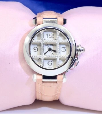 Women's Cartier Pasha Automatic watch in 18K White Gold with Diamonds Ref.2400 - Image 1 of 4
