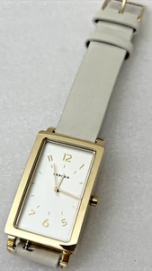 Skagen Hagen Women's Watch SKW2566 Rectangle Gold Case Silver Dial White Leather - Picture 1 of 11