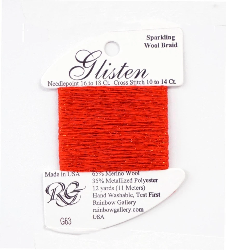 GLISTEN Sparkling Braid #63 "Fiery Red" Needlepoint Thread by Rainbow Gallery - Image 1 of 1