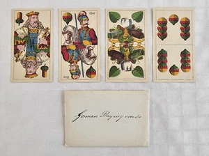 German European Playing Cards Lot of 4 Hand Colored 19th C Acorns Leaves Bells - Picture 1 of 10