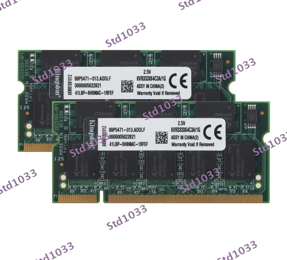 ​10GB (10x 1GB) Kingston RAM PC-2700.2Rx8 Laptop Memory SODIMM Intel DDR 333Mhz - Image 1 of 4