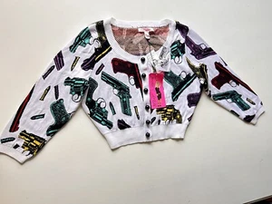 Betsey Johnson Pistol Gun Bullets Cropped Cardigan New Dead Stock Rare! - Picture 1 of 6
