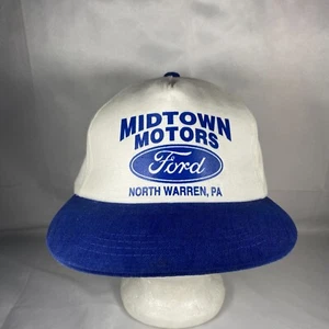 Vintage Midtown Motors Ford North Warren PA SnapBack Trucker Hat Cap Blue White - Picture 1 of 8