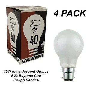 4 x 40W Incandescent Light Globes Bulbs B22 Bayonet Warm White Rough Service - Picture 1 of 3