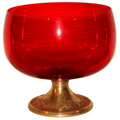 Cuenco de compota vintage con patas de cristal rojo rubí base floral de plata esterlina GORHAM Foto 1 de 4