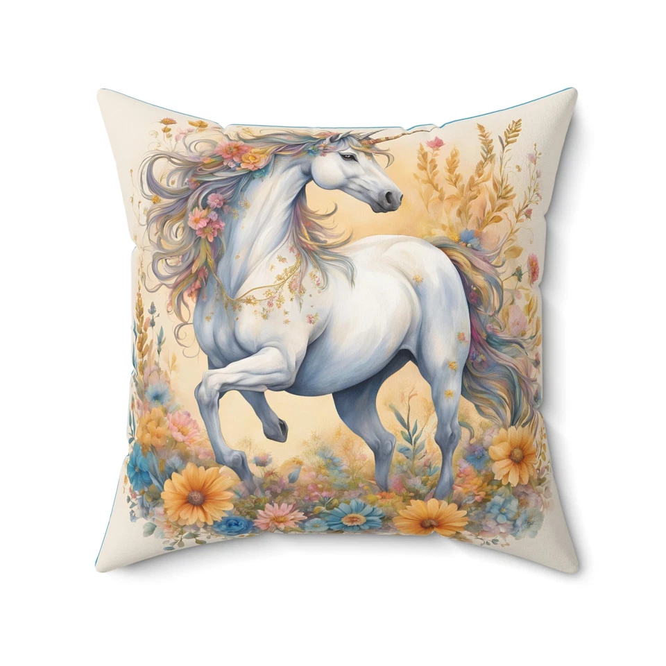 Decorative Throw Pillow for Girls Whimsical Floral Unicorn Room Decor 20x20 - Image 1 of 1
