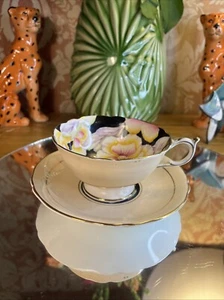 Vintage PARAGON China Teacup & Saucer Double Warrant Black With Pansy 3 Avail - Picture 1 of 7
