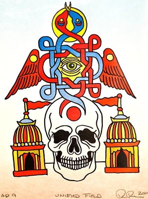 Campo Unificado A/P Robert Ryan 15x11" Mandala Tatuaje Arte Calavera Circo Alas de Serpiente Foto 1 de 4