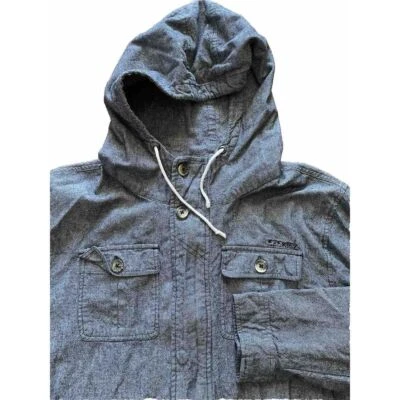 Ezekiel Women's Hooded Parka Jacket Chambray Gray XXL Full Zip Button Front - Image 1 of 4