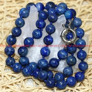 100% Natural 6/8/10/12/14mm Blue Lapis Lazuli Round Gemstone Necklace 16-48" AAA - Picture 1 of 12