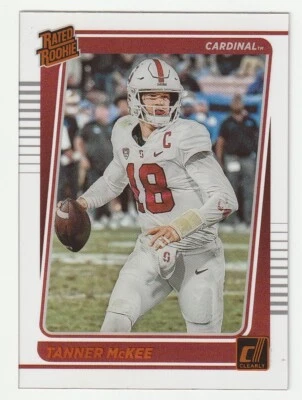 2023 Panini Chronicles Clearly Donruss Rated Rookie Orange Prizm Tanner McKee RC - Image 1 of 2