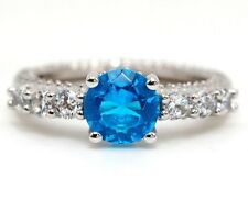 2CT Blue Topaz & White Topaz 925 Solid Sterling Silver Ring Sz 8 NB2-2