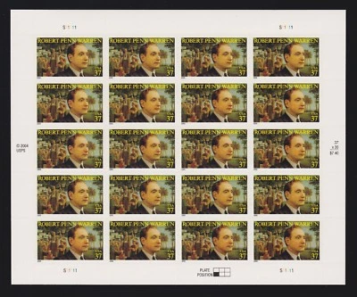 US 3904 37c Robert Penn Warren Mint Sheet NH Self-Adhesive - Image 1 of 2