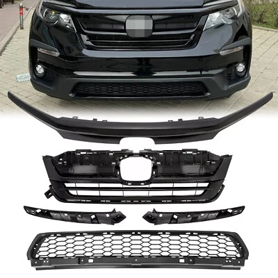 for Honda Pilot 2019-2022 Front Bumper Upper Lower Black Grille w/Grill Trim Foto 1 de 4