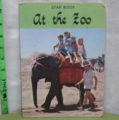 AT THE ZOO vtg Star Book import Japan board book 1970s chimpanzee & goats OG - Image 1 of 4