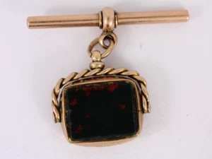 Pocket Watch Albert Chain Bloodstone Fob Vintage 9ct Gold T Bar 375 11.8g Bo1 - Picture 1 of 3