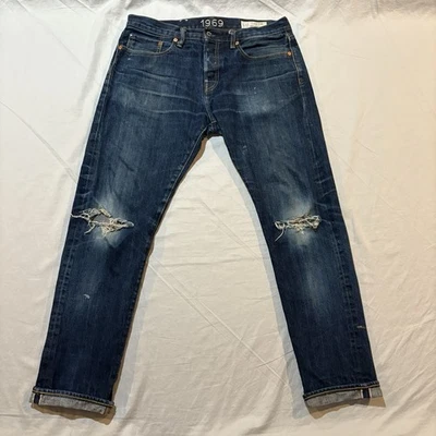 Gap Jeans Japanese Selvedge Denim Slim Button Fly 1969 Men's 33(34)x30 Distress - Image 1 of 4
