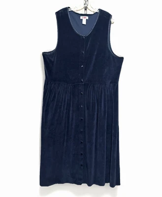 Vestido Jersey De Colección FADS Terciopelo Terciopelo Azul Marino Para Mujer 2X Modesto Con Botones Largo Acogedor Foto 1 de 4