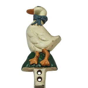 Vintage Cast Iron Hook Goose Duck 90s Painted Keys Bag Storage Country Farmhouse - Picture 1 of 8