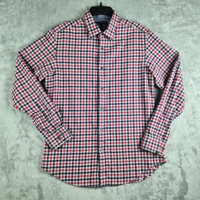 Banana Republic Shirt Mens Medium Gray Red Blue Gingham Check Flannel Preppy - Image 1 of 4