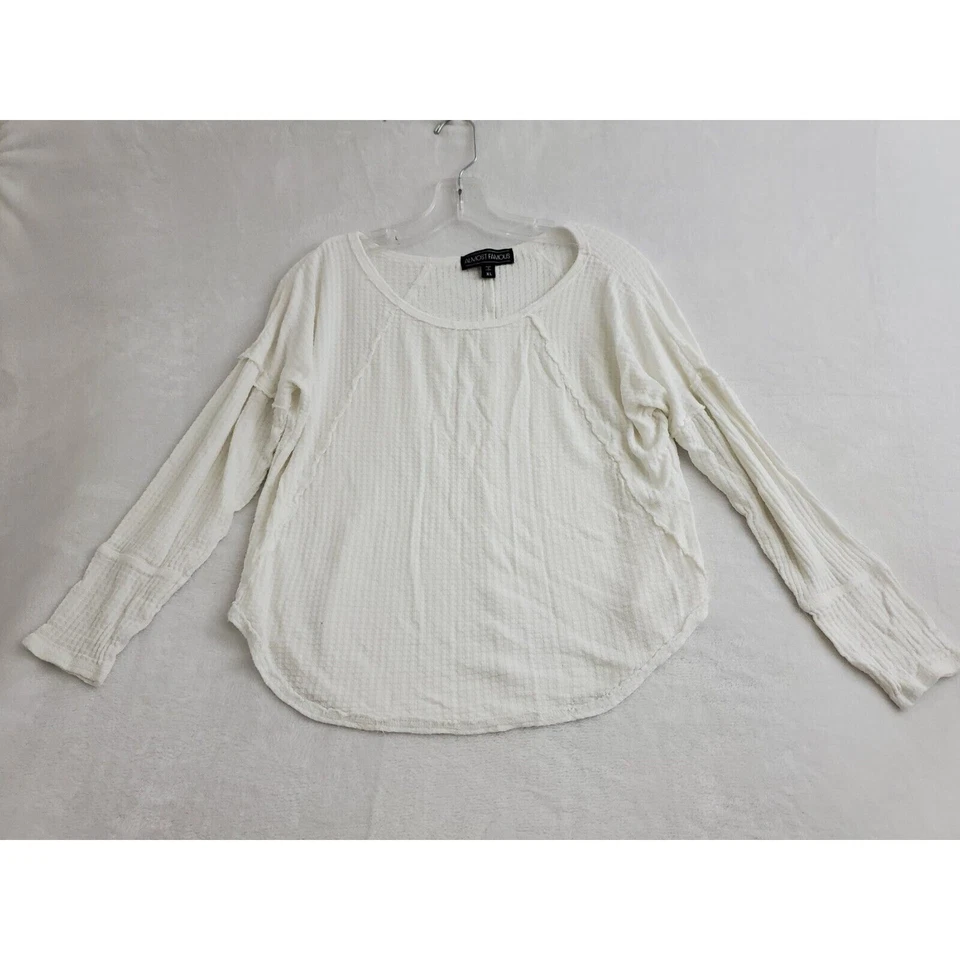 Почти известный женщин XL белый вафель трикотажа верхний длинным рукавом большого размера пуловер - Изображение 1 из 4