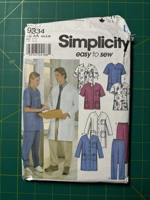 Simplicity 9334 Lab Coat Top Pants Scrubs Jacket Pattern Size AA XS S M UNCUT - Image 1 of 4